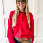 Soft Buttoned Knit Top- Red