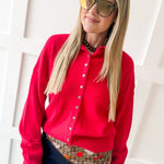 Soft Buttoned Knit Top- Red