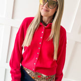 Soft Buttoned Knit Top- Red