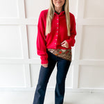 Soft Buttoned Knit Top- Red