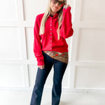 Soft Buttoned Knit Top- Red