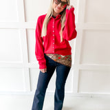 Soft Buttoned Knit Top- Red