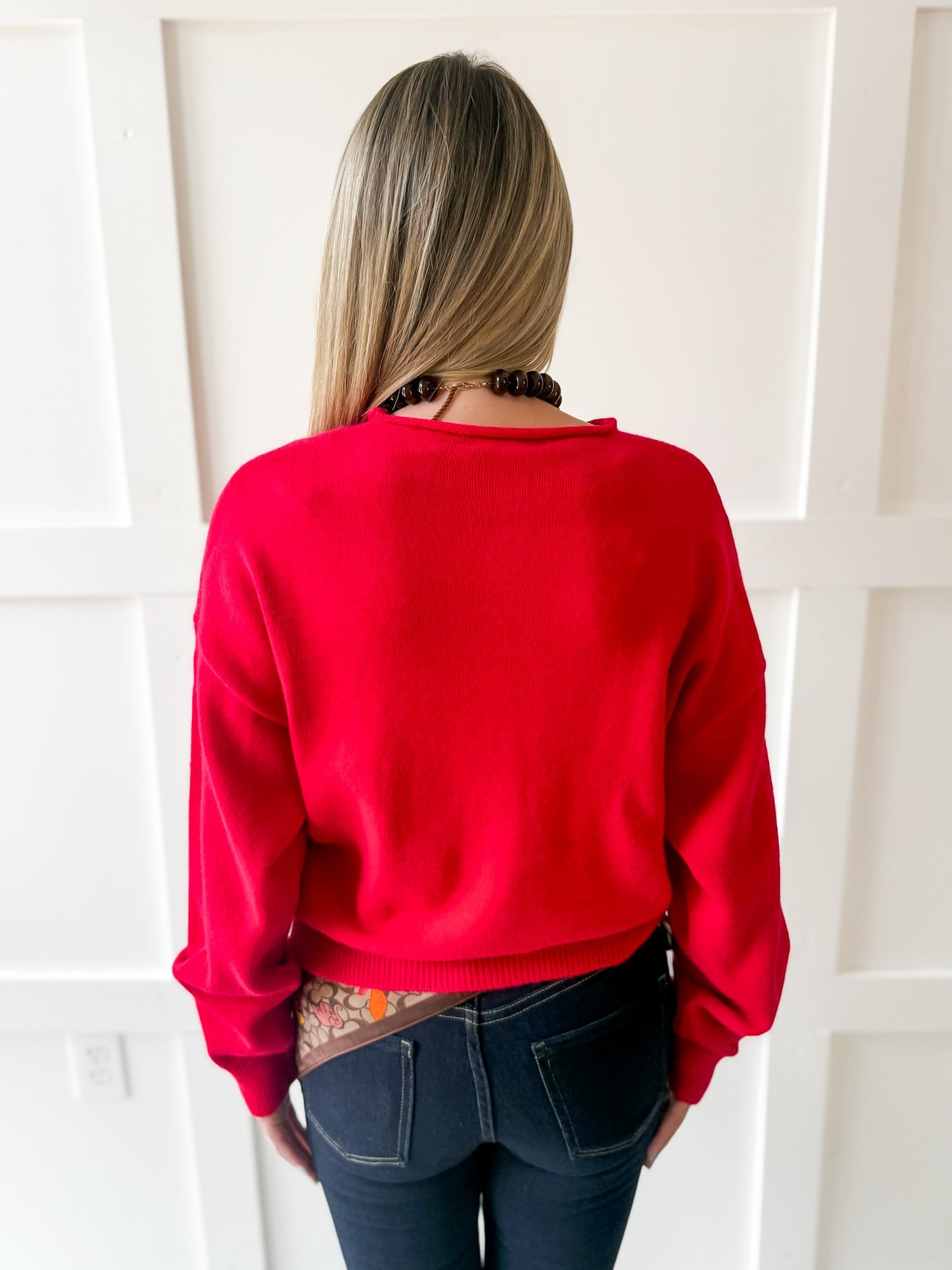Soft Buttoned Knit Top- Red