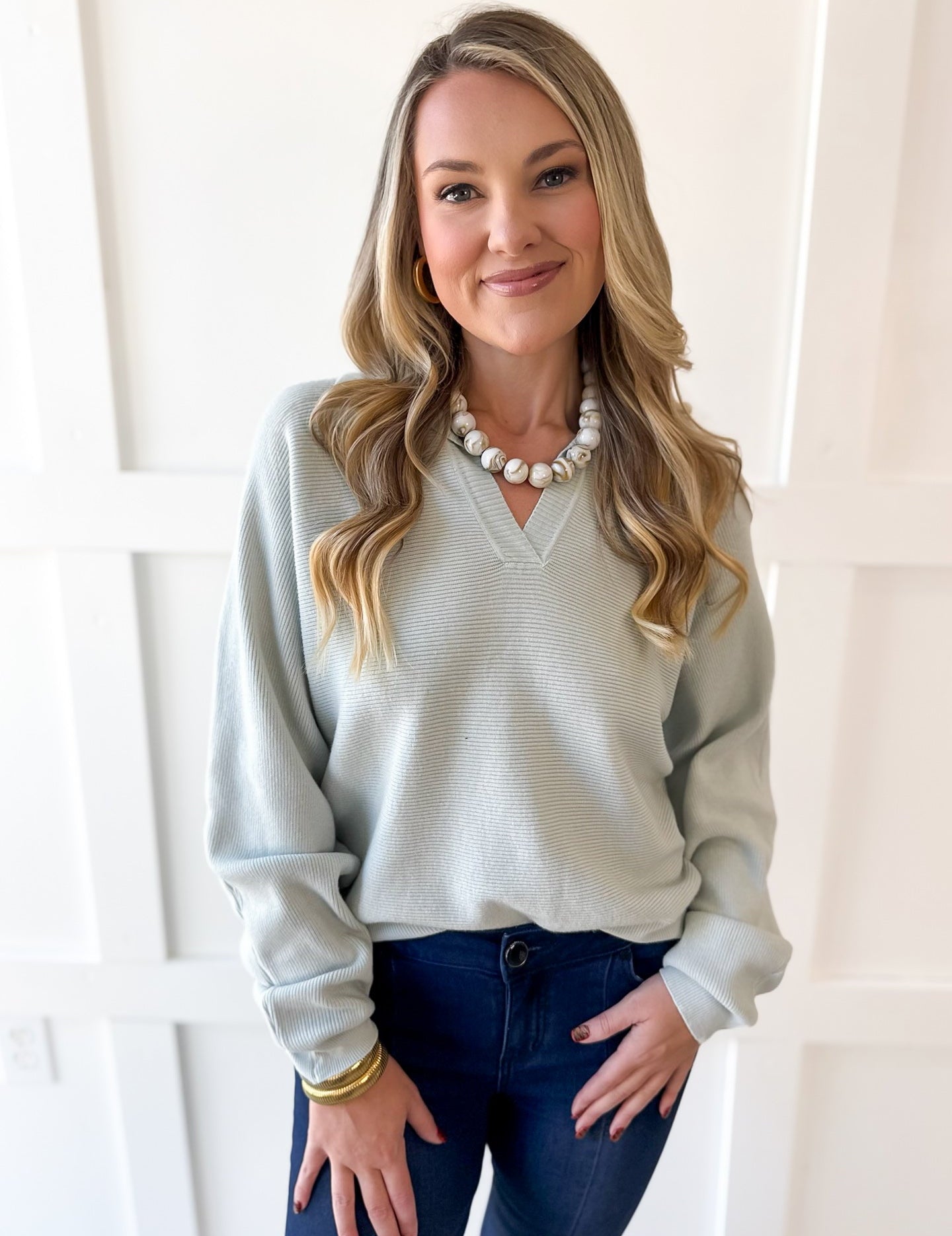 Soft Fine Ribbed Sweater - Cool Sage