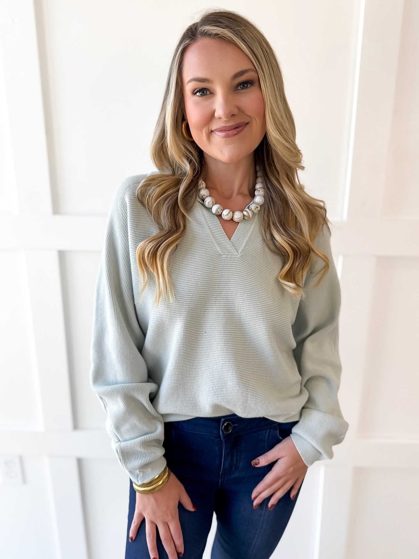 Soft Fine Ribbed Sweater - Cool Sage