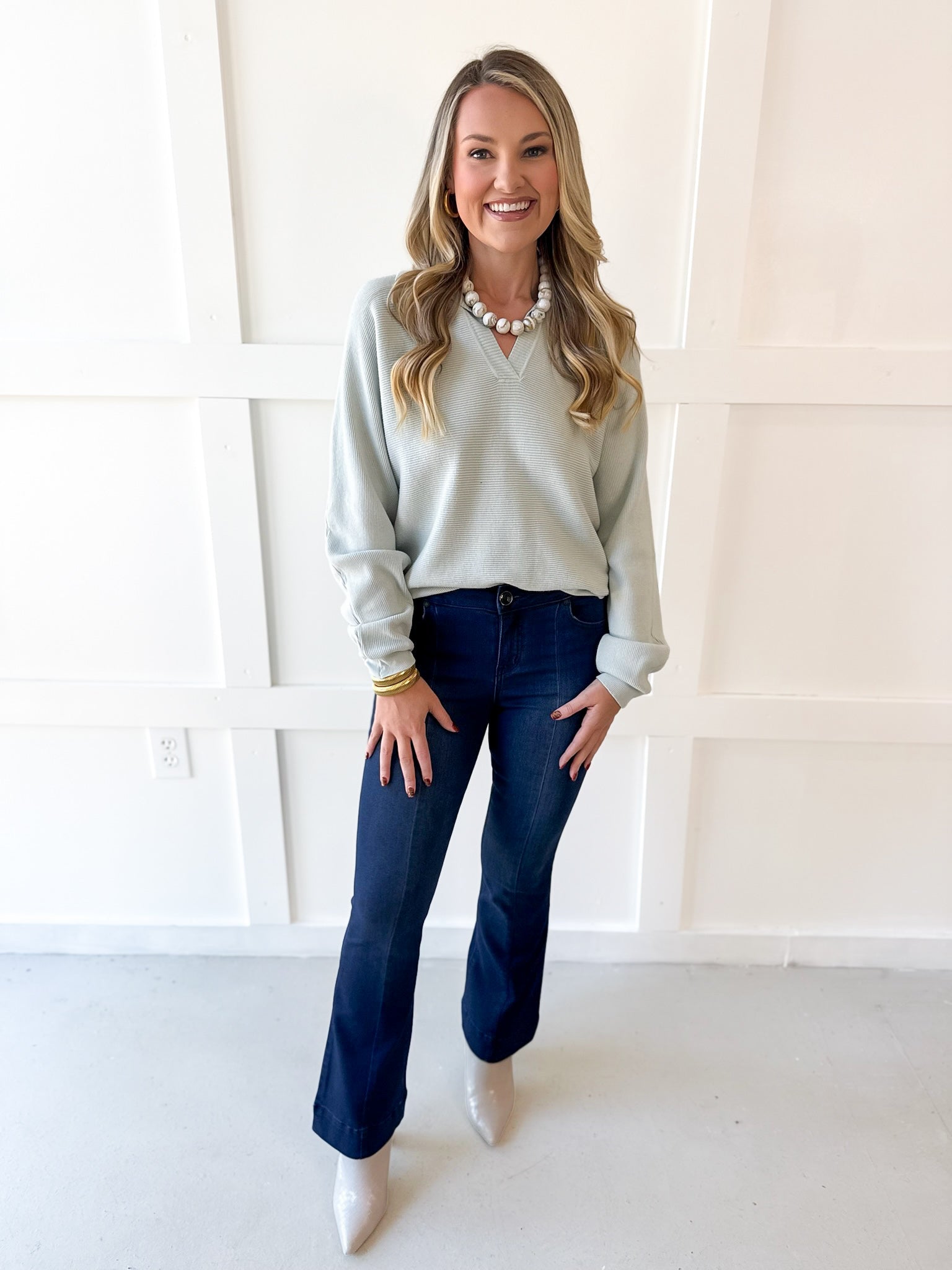 Soft Fine Ribbed Sweater - Cool Sage