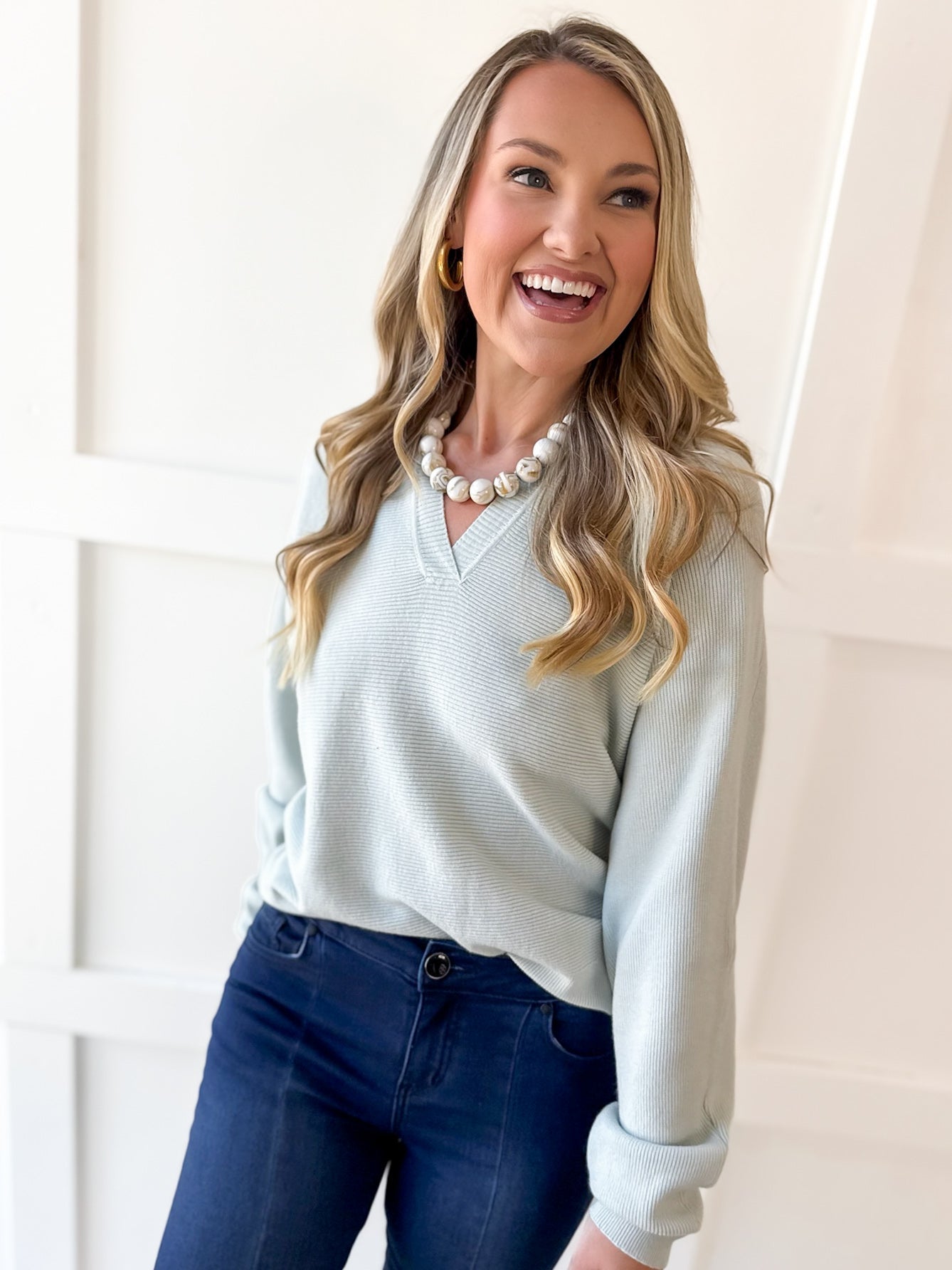 Soft Fine Ribbed Sweater - Cool Sage