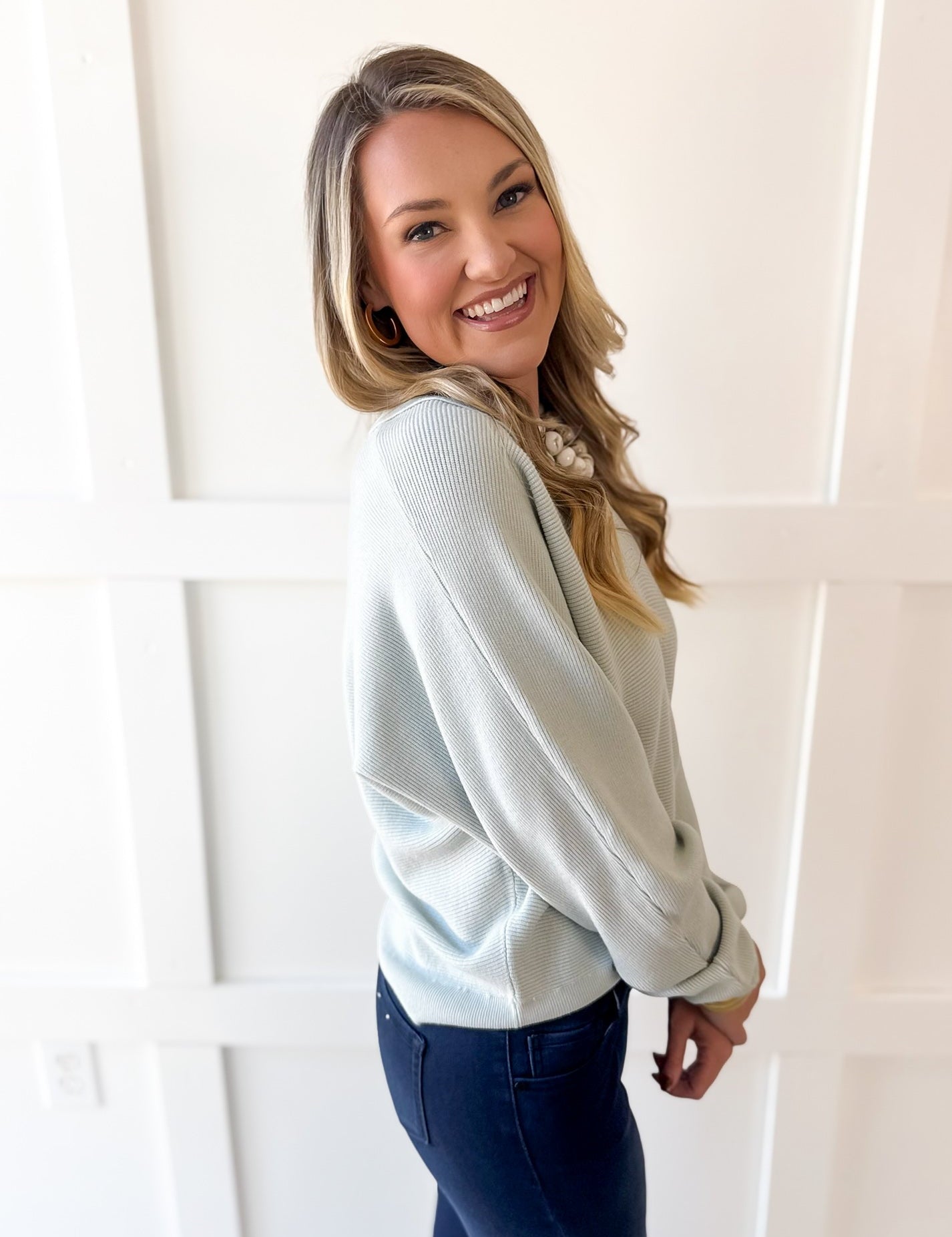 Soft Fine Ribbed Sweater - Cool Sage