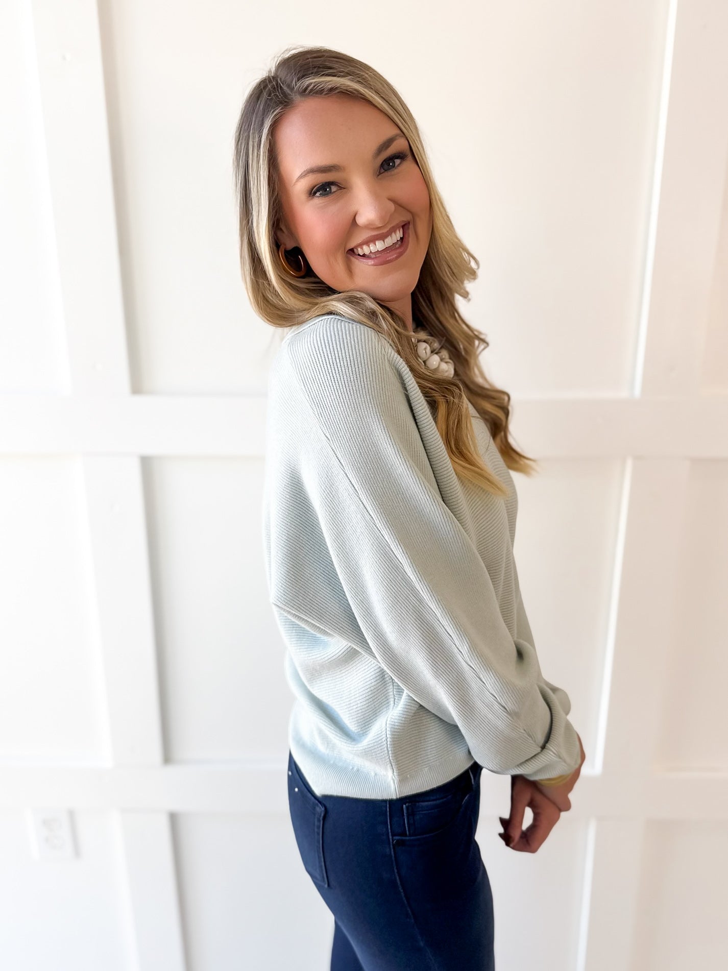 Soft Fine Ribbed Sweater - Cool Sage