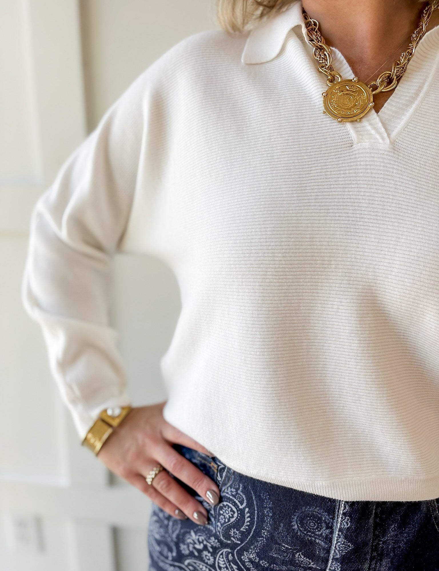 Soft Fine Ribbed Sweater - White