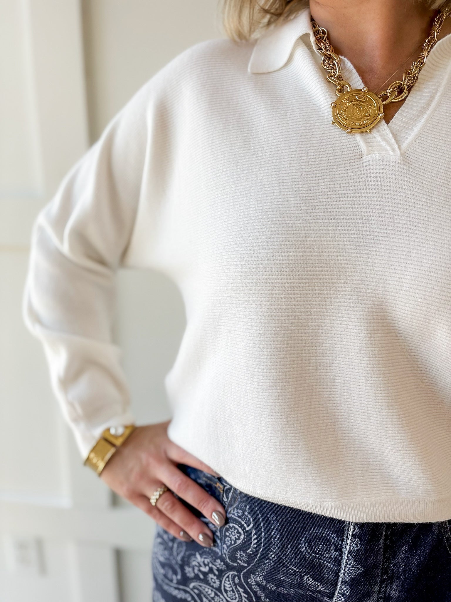 Soft Fine Ribbed Sweater - White
