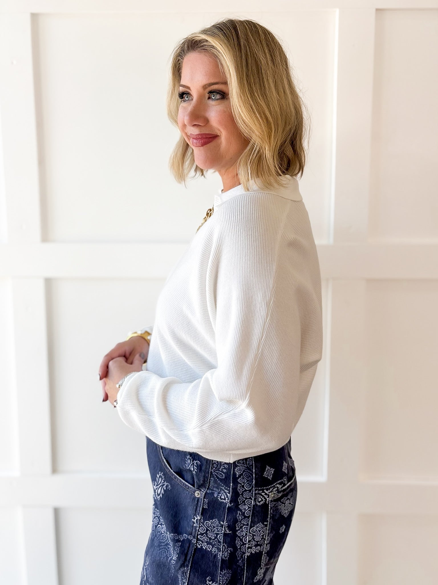 Soft Fine Ribbed Sweater - White