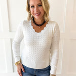 Soft Fine Scallop Edge Sweater- White