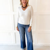 Soft Fine Scallop Edge Sweater- White