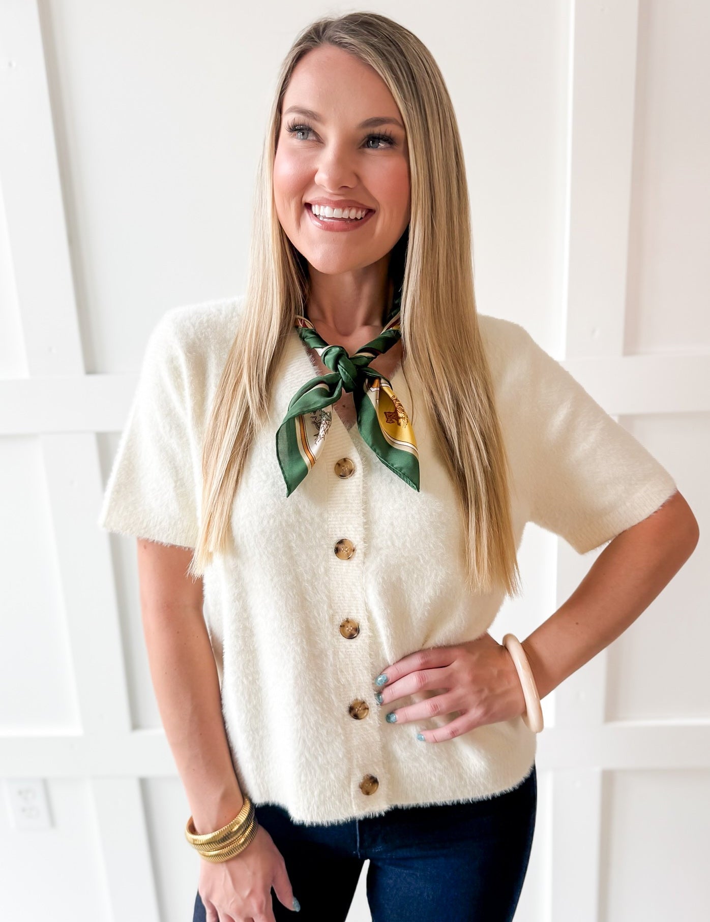 Soft Fuzzy Sweater Cardigan - Cream
