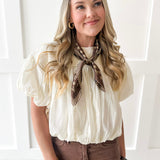 Soft Mixed Cotton Bubble Top - Ivory