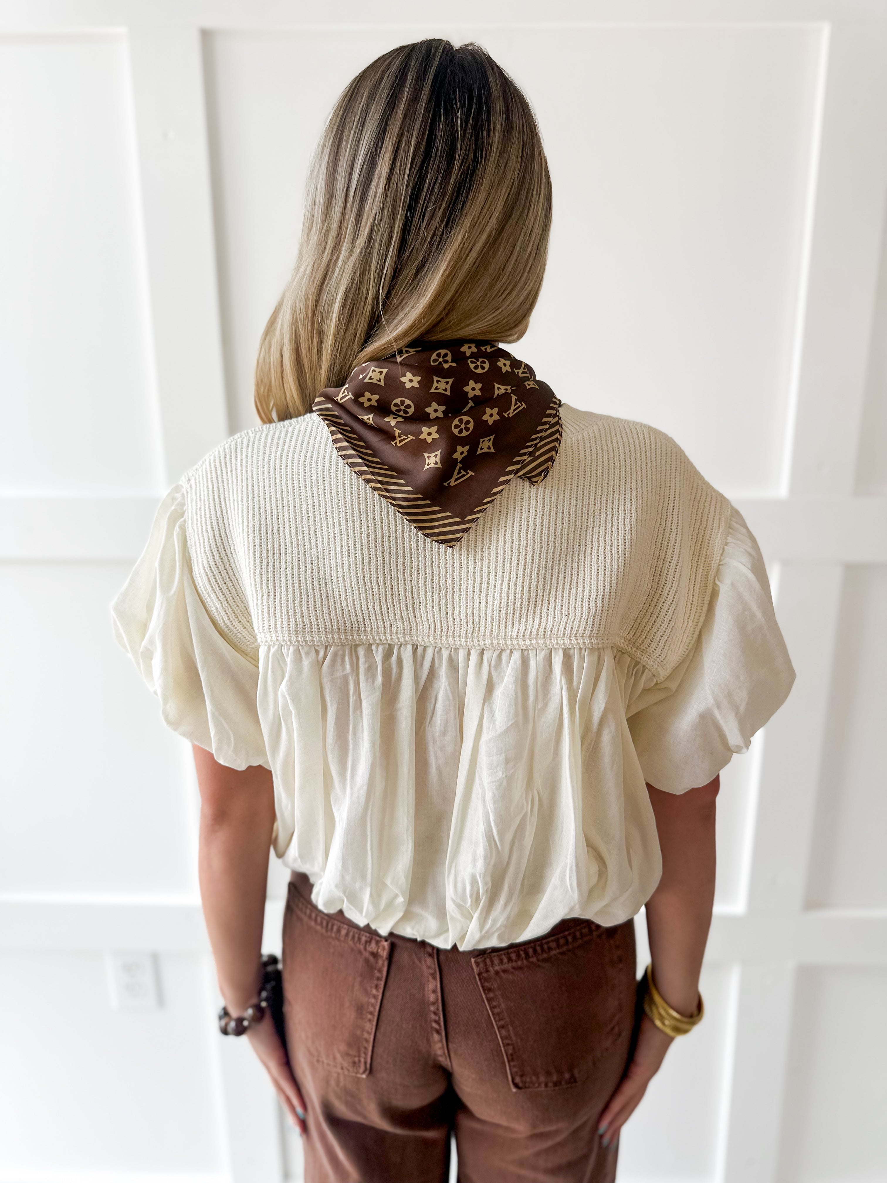 Soft Mixed Cotton Bubble Top - Ivory
