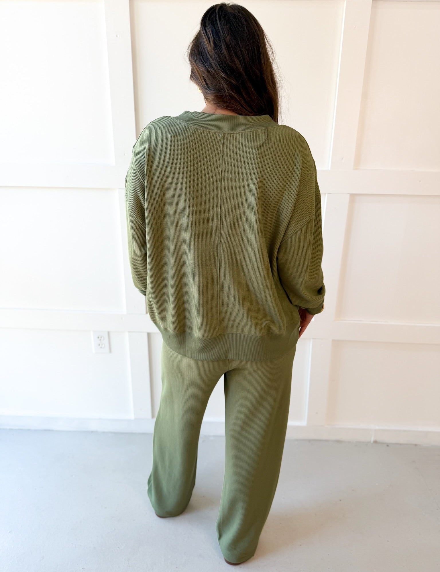 Soft Waffle & Wide Pant Set - Olive