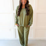 Soft Waffle & Wide Pant Set - Olive