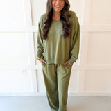 Soft Waffle & Wide Pant Set - Olive