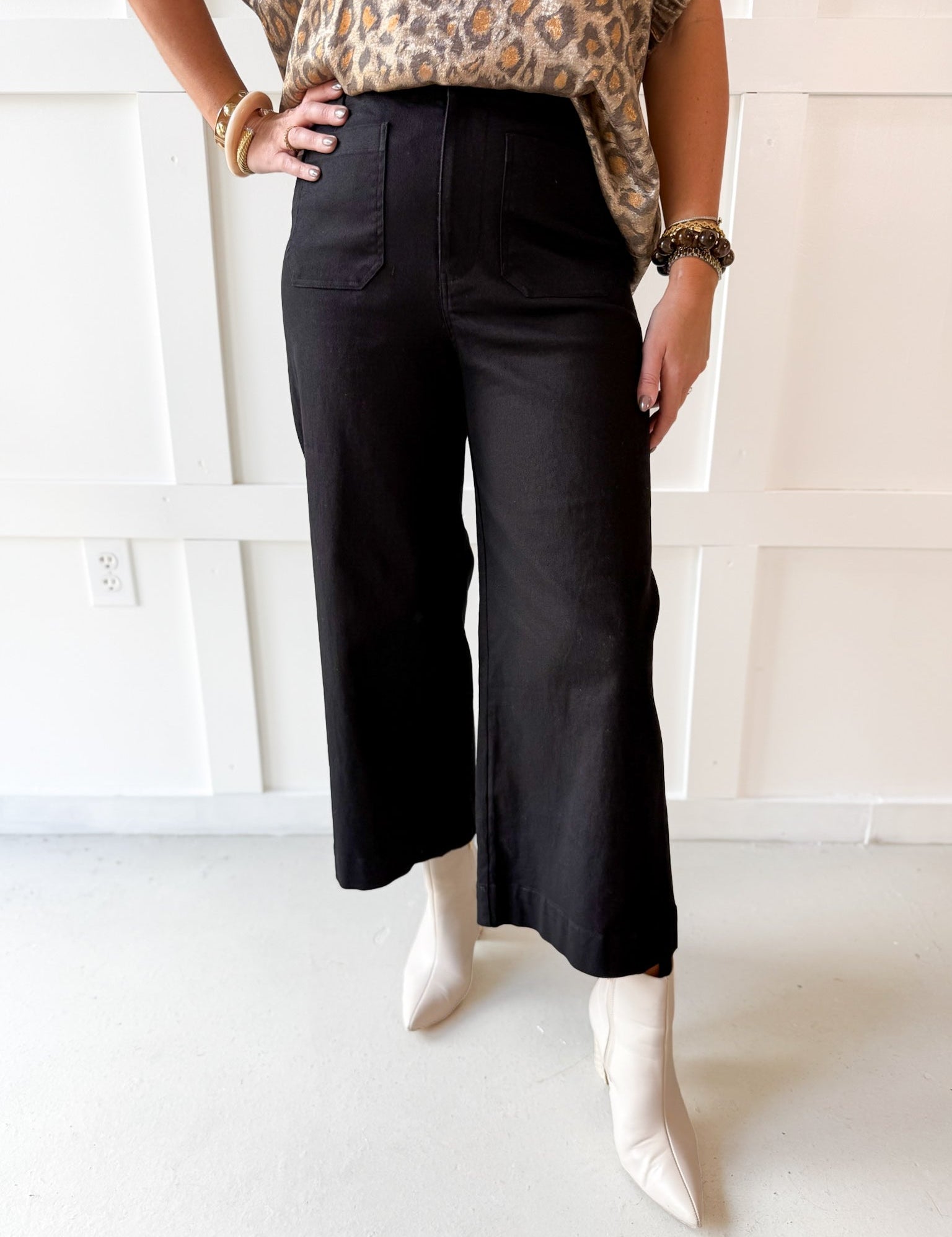 Soft Washed Wide Leg Pants - Black
