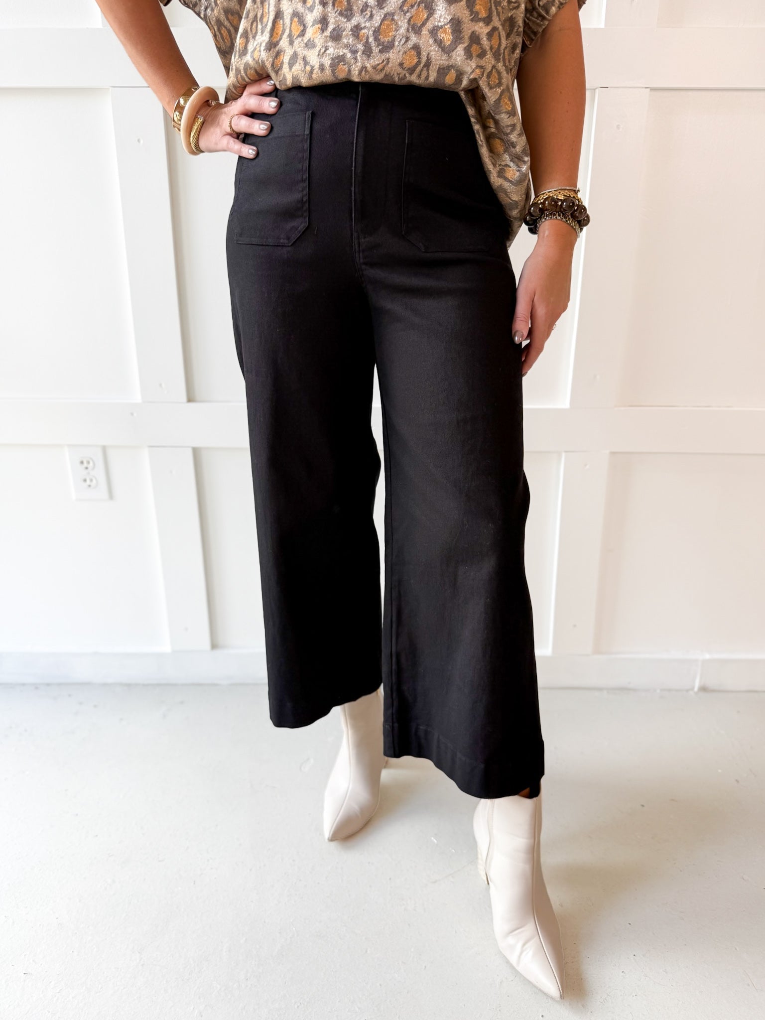 Soft Washed Wide Leg Pants - Black