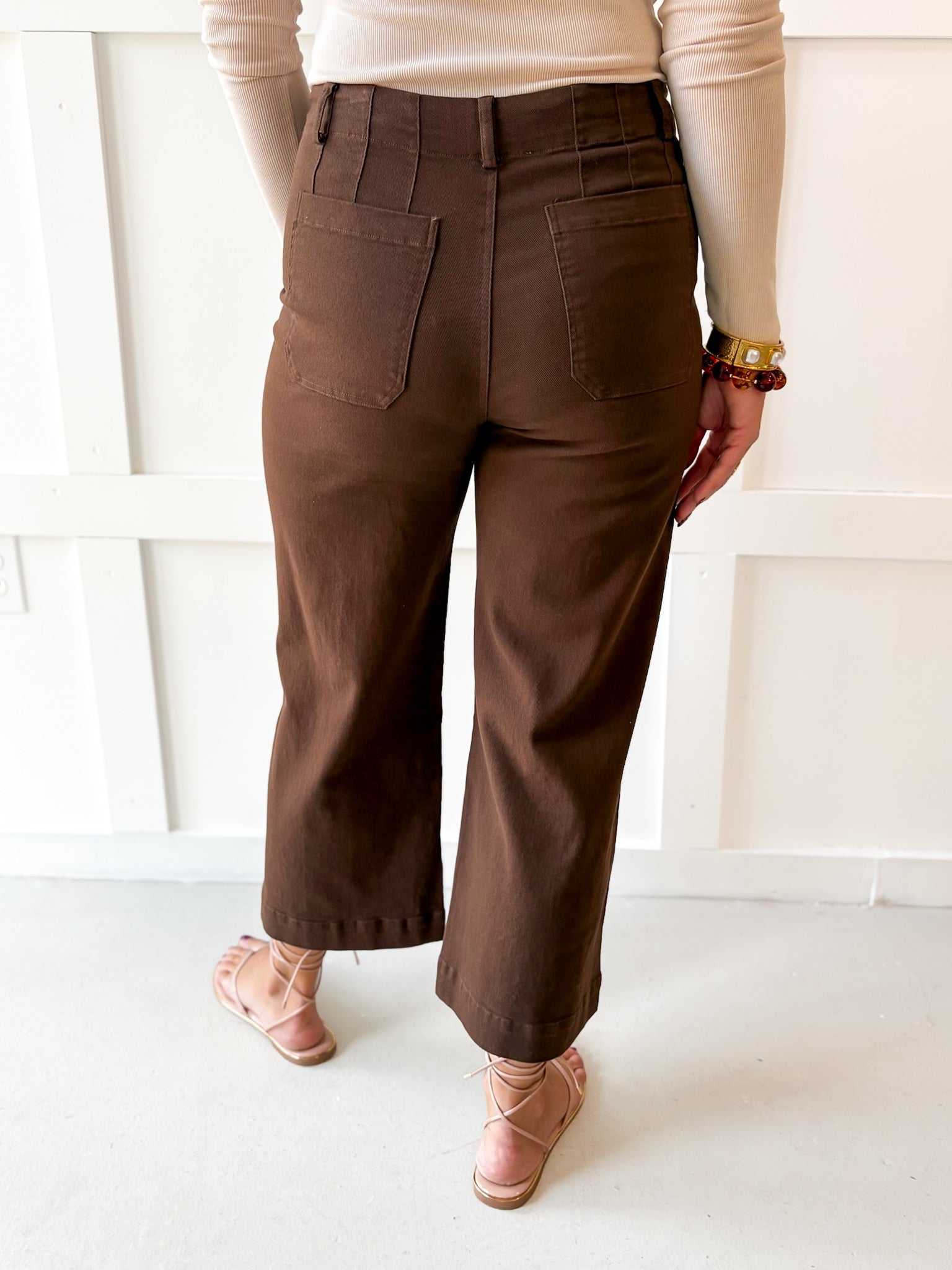 Soft washed wide leg pants- Brown