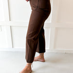 Soft washed wide leg pants- Brown