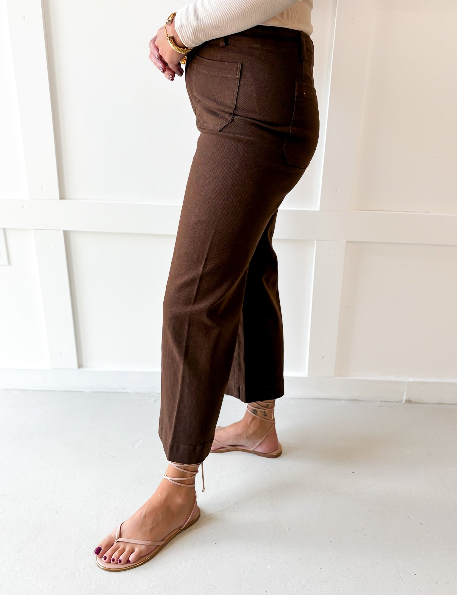 Soft washed wide leg pants- Brown