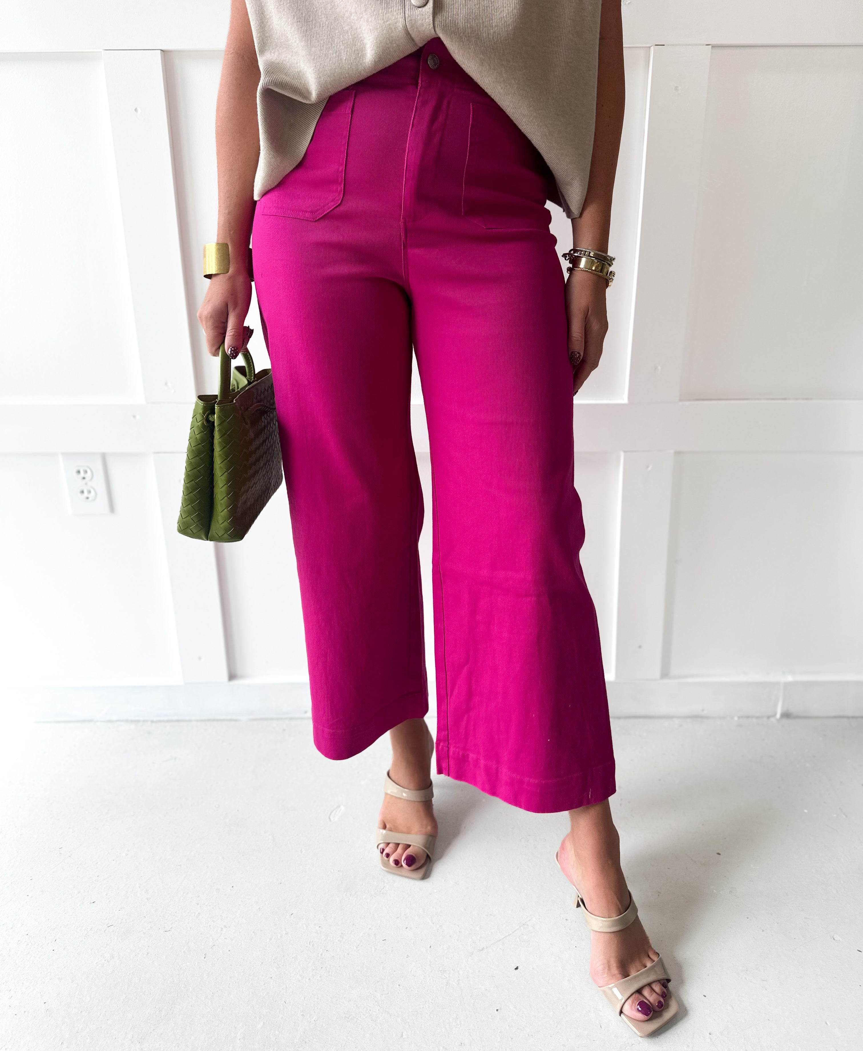 Soft washed wide leg pants - Hot Pink