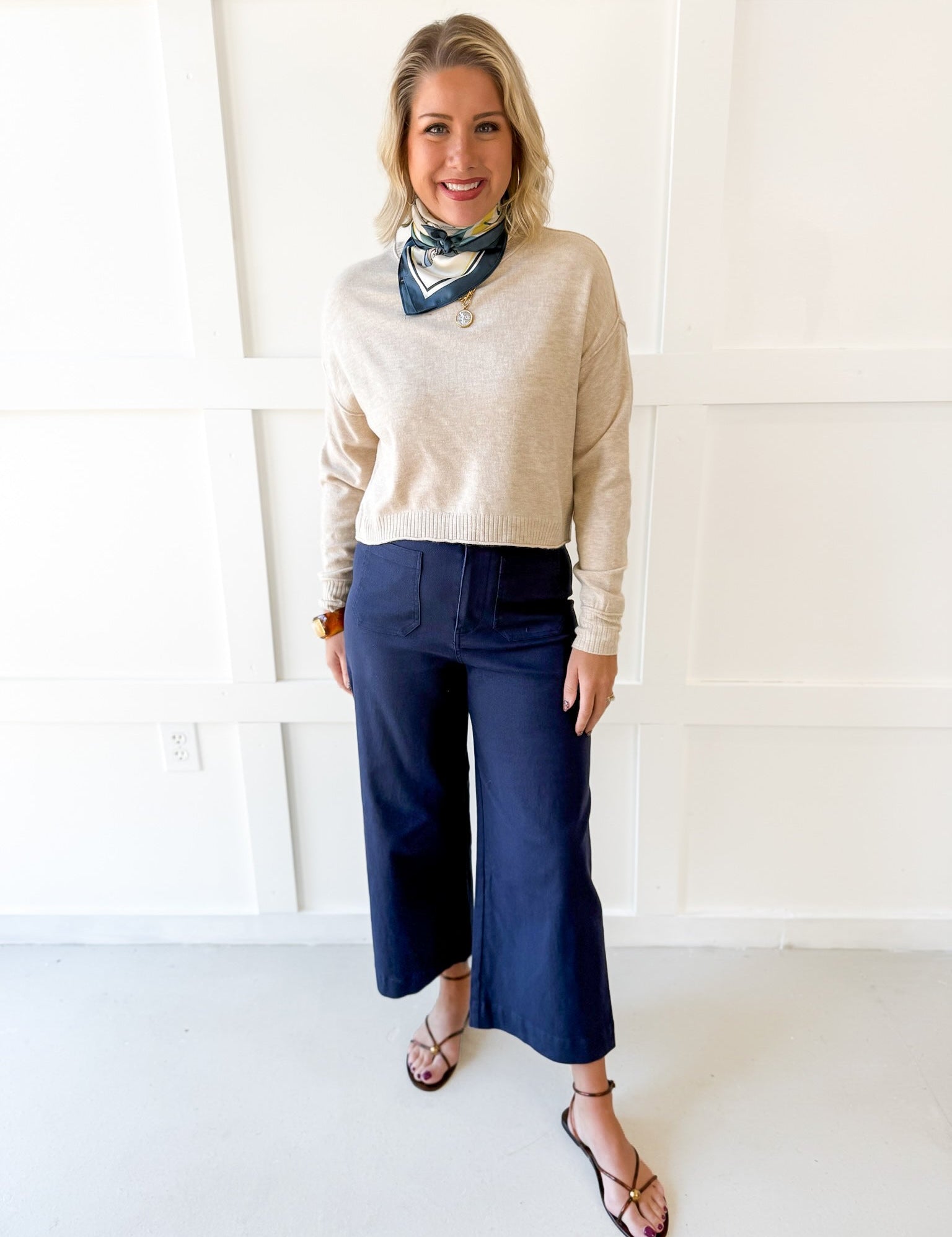 Soft Washed Wide Leg Pants -Navy