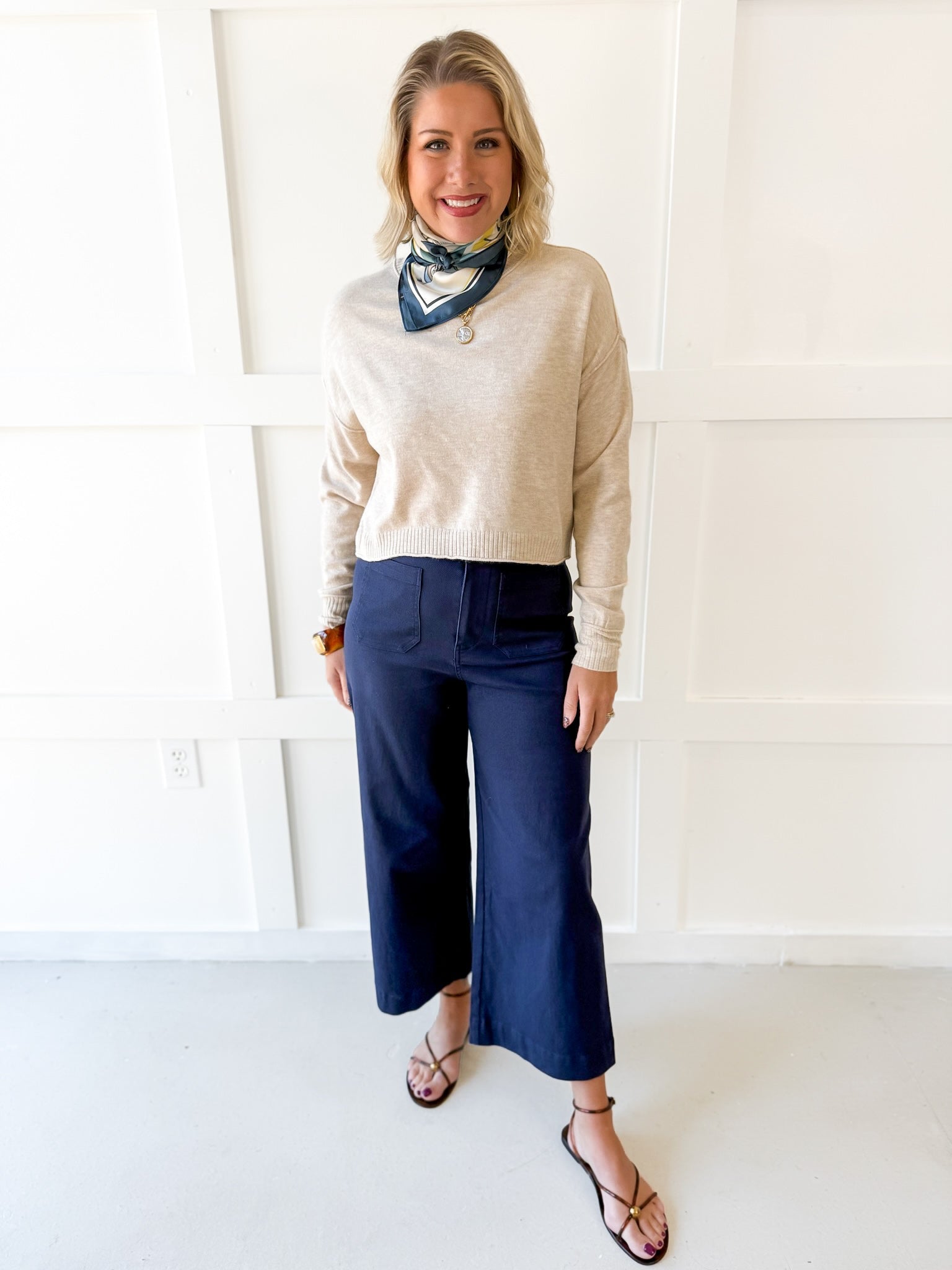 Soft Washed Wide Leg Pants -Navy
