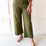 Soft Washed Wide Leg Pants- Olive