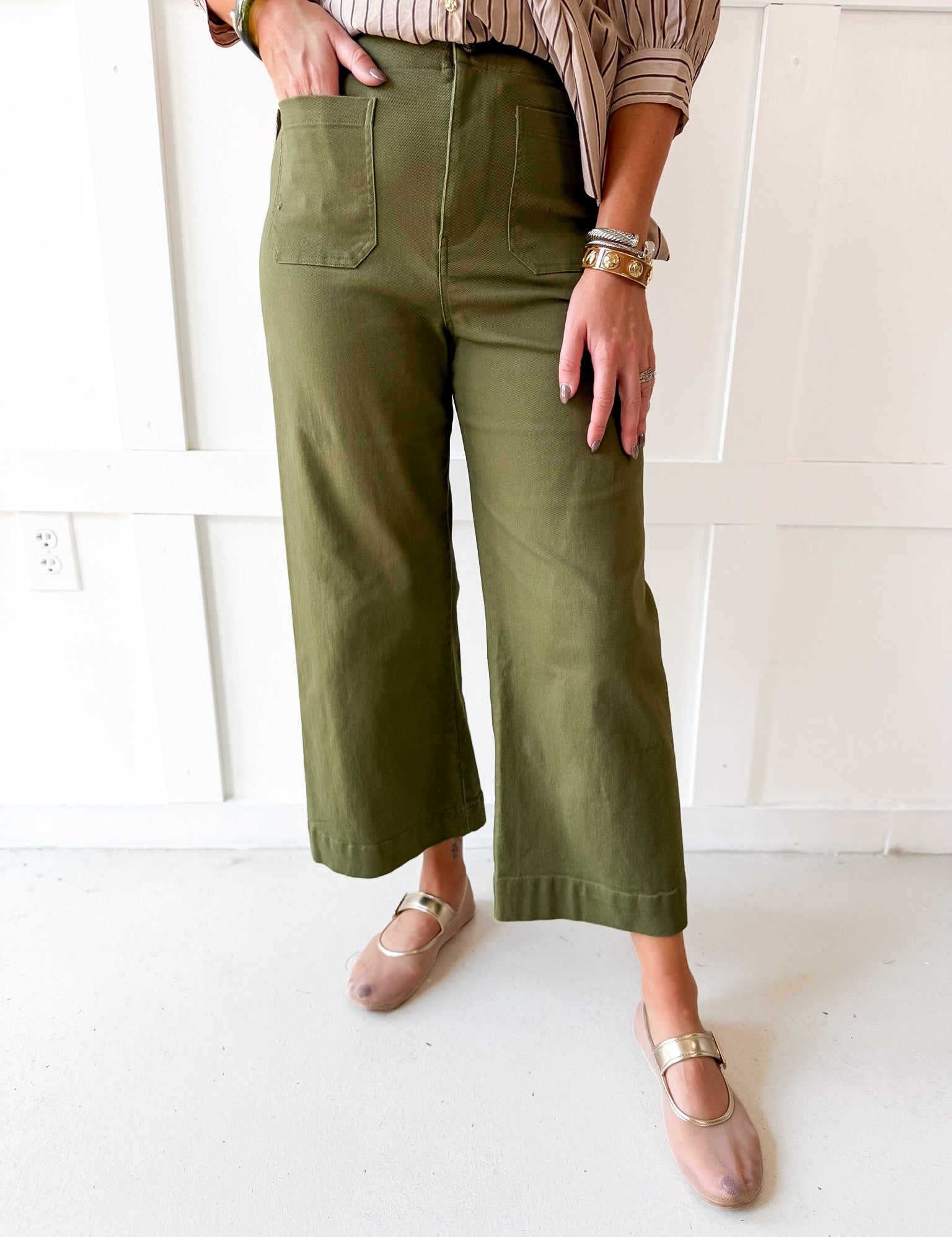 Soft Washed Wide Leg Pants- Olive