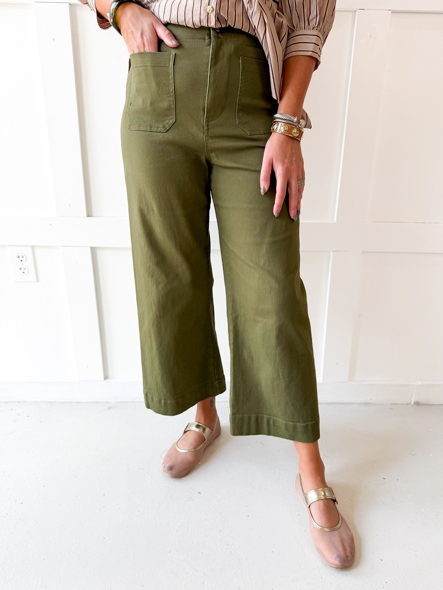 Soft Washed Wide Leg Pants- Olive
