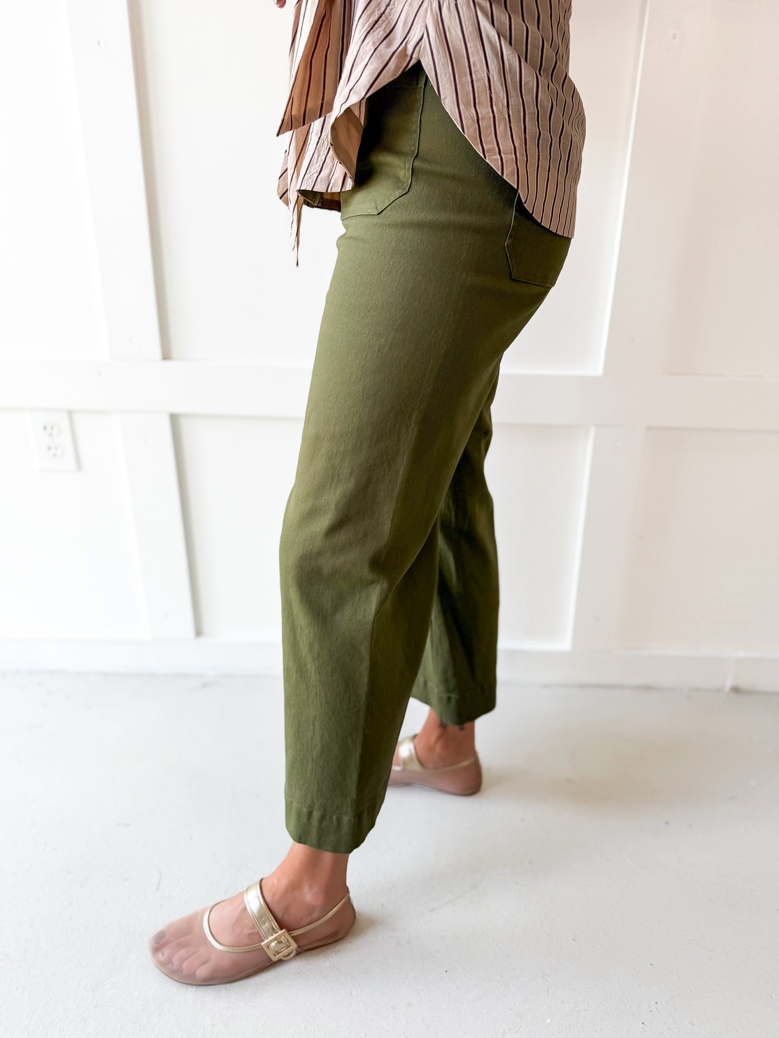 Soft Washed Wide Leg Pants- Olive