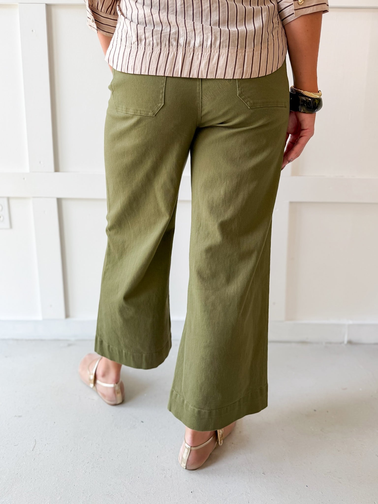 Soft Washed Wide Leg Pants- Olive