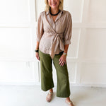 Soft Washed Wide Leg Pants- Olive