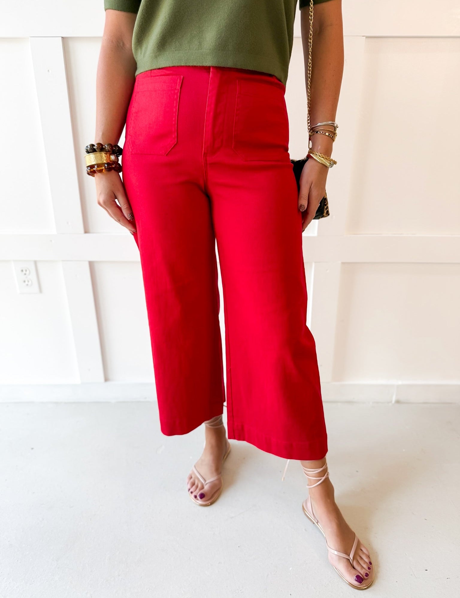 Soft Washed Wide Leg Pants- Scarlet