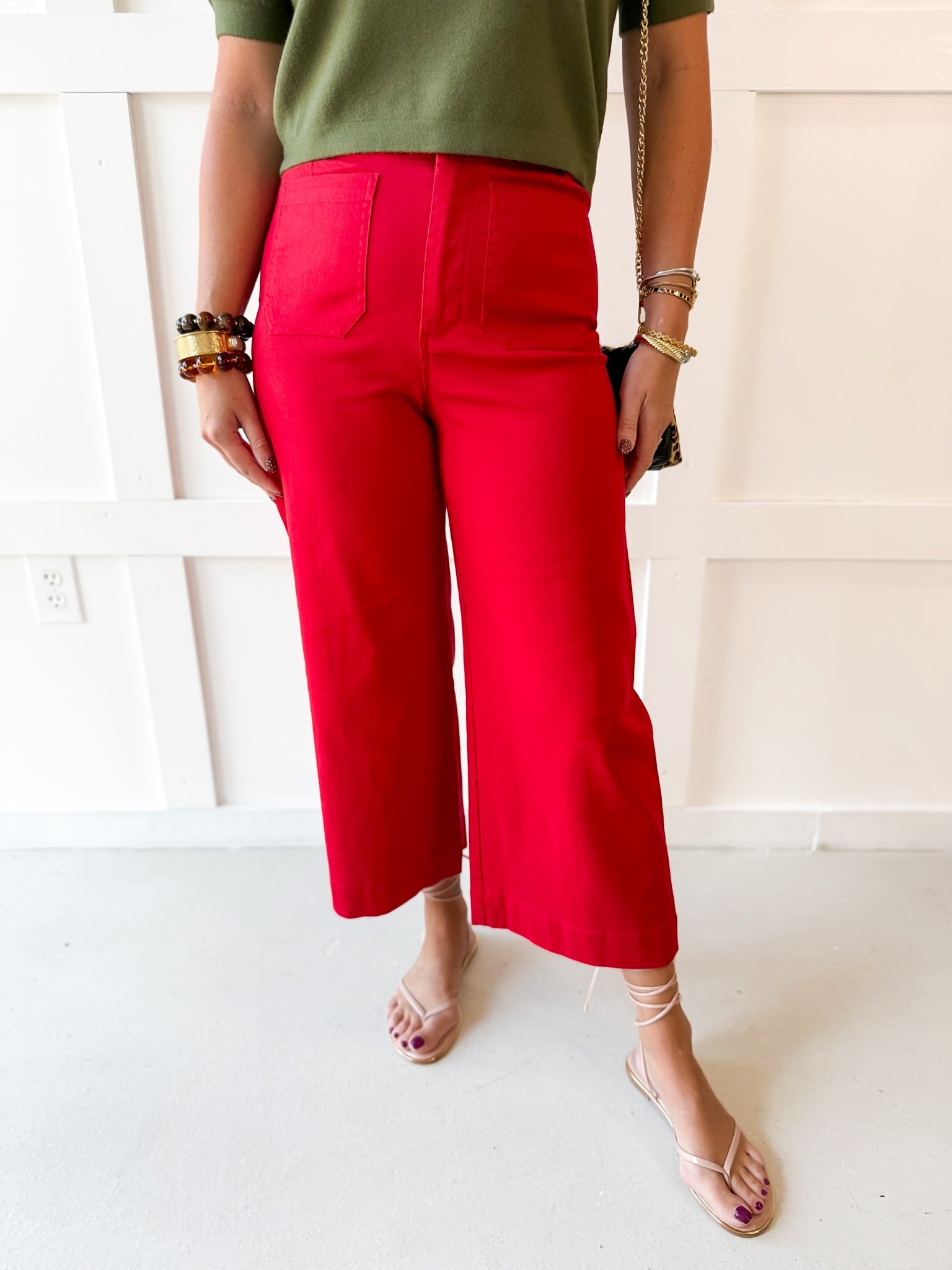 Soft Washed Wide Leg Pants- Scarlet