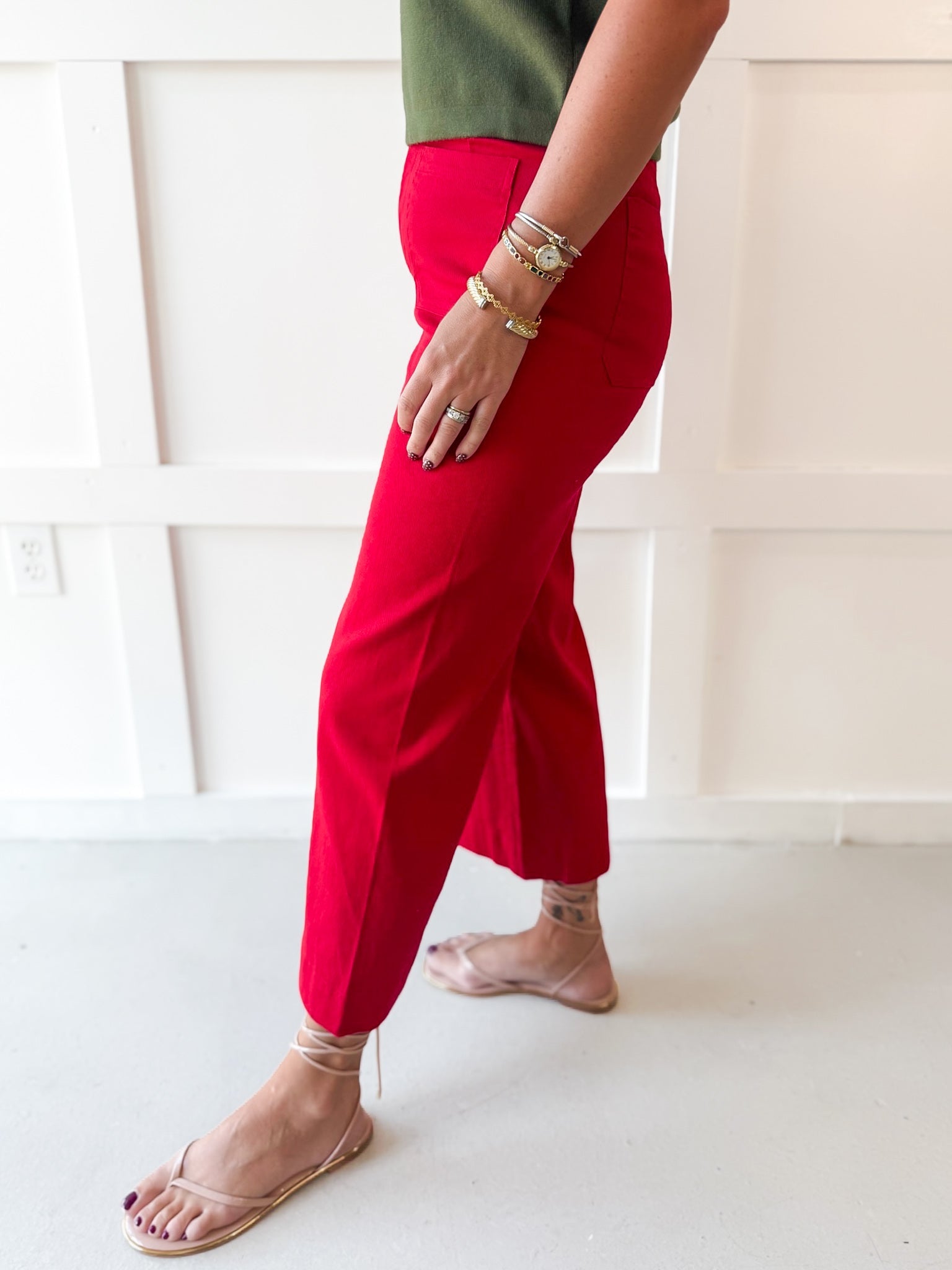 Soft Washed Wide Leg Pants- Scarlet