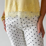 Solid Cap Sleeve Knit top with Lace Trim Hem