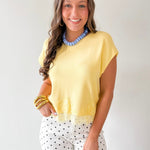 Solid Cap Sleeve Knit top with Lace Trim Hem