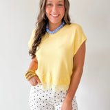 Solid Cap Sleeve Knit top with Lace Trim Hem