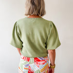 Solid Knit Bubble Sleeve Top - Olive