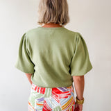 Solid Knit Bubble Sleeve Top - Olive