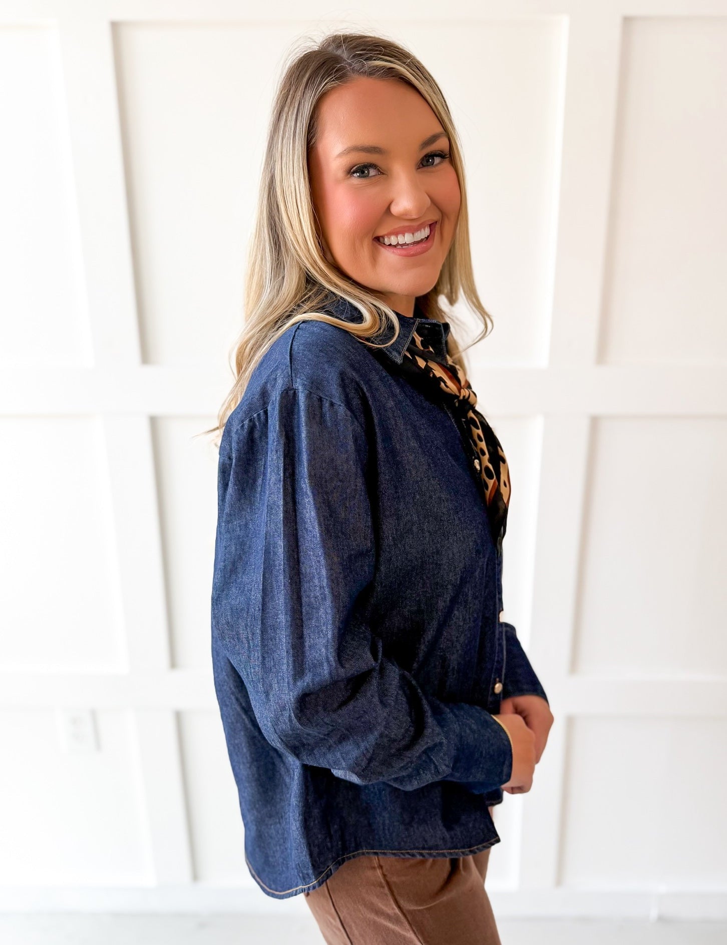 Solid Long-Sleeved Shirt - Dark Denim