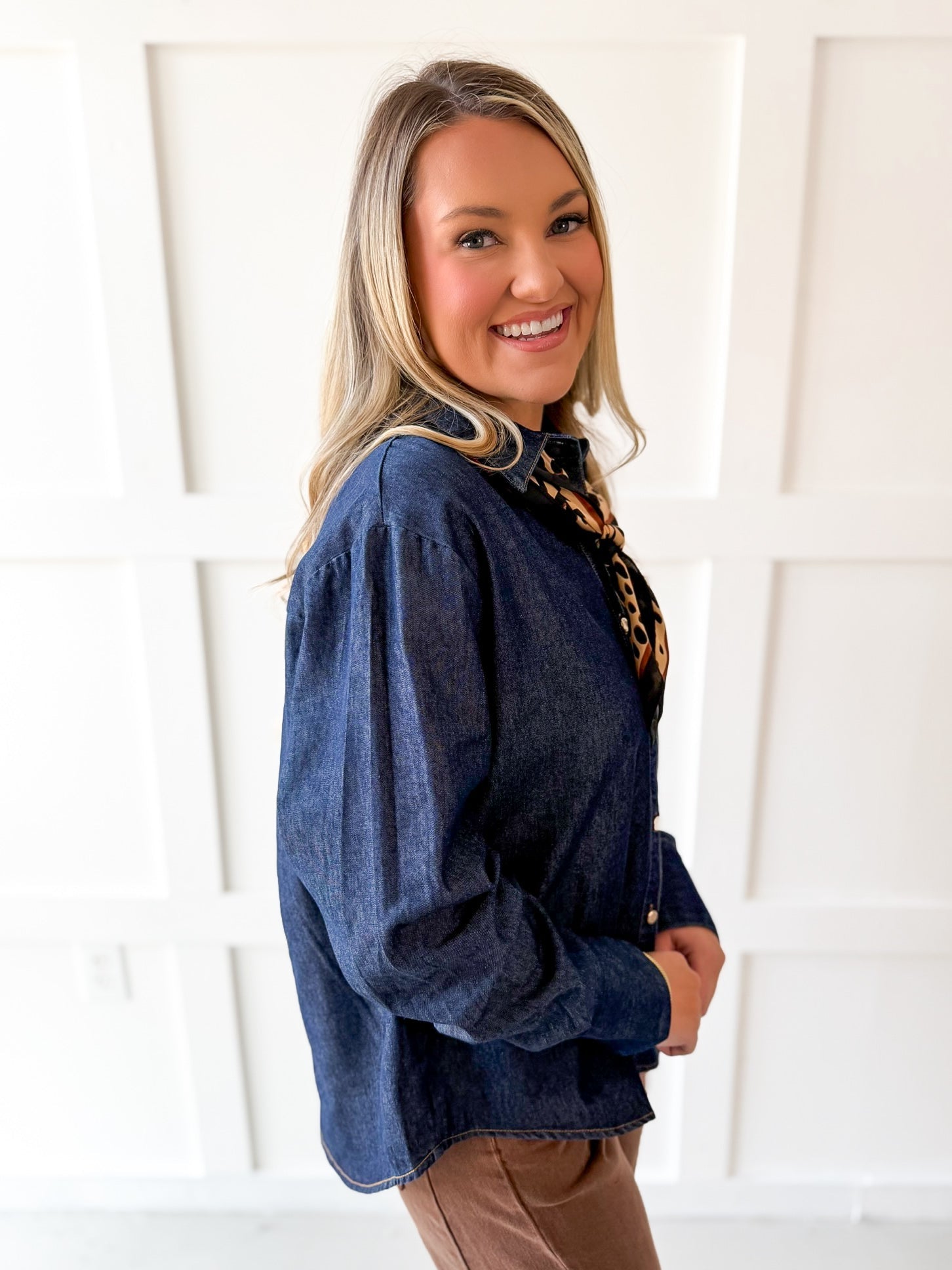 Solid Long-Sleeved Shirt - Dark Denim
