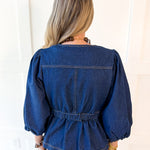 Solid ¾ Puff Sleeve Denim Top