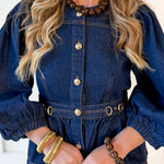 Solid ¾ Puff Sleeve Denim Top